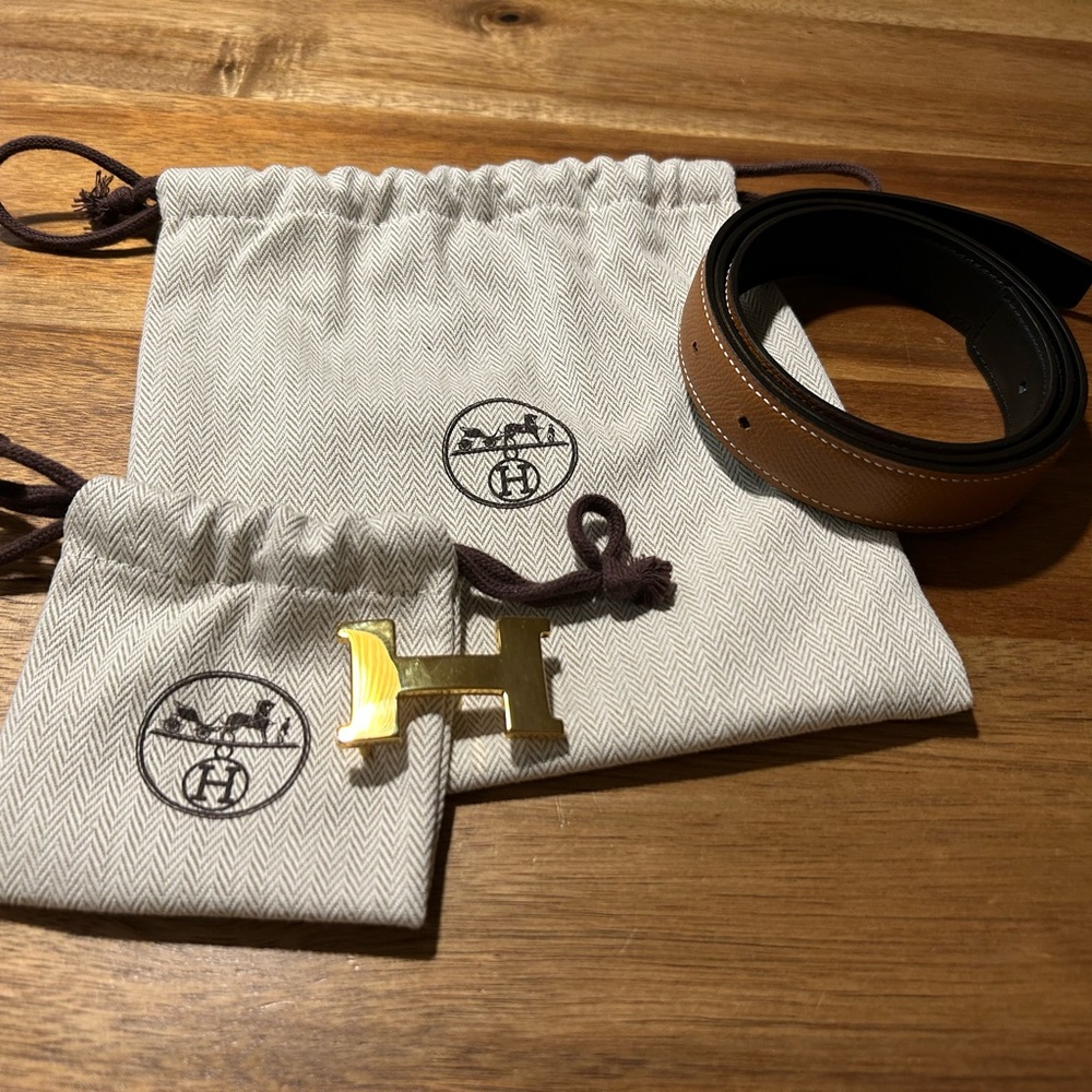 Hermes Reversible Constance Belt 24MM Blk/ Tan